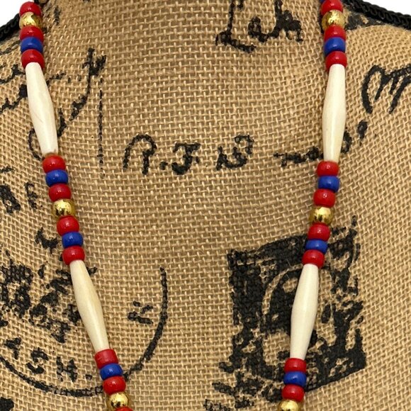 Vintage NAJAVO INDIAN BONES HAIR-PIPE BEADED NECKLACE MULTICOLOR - Picture 6 of 6